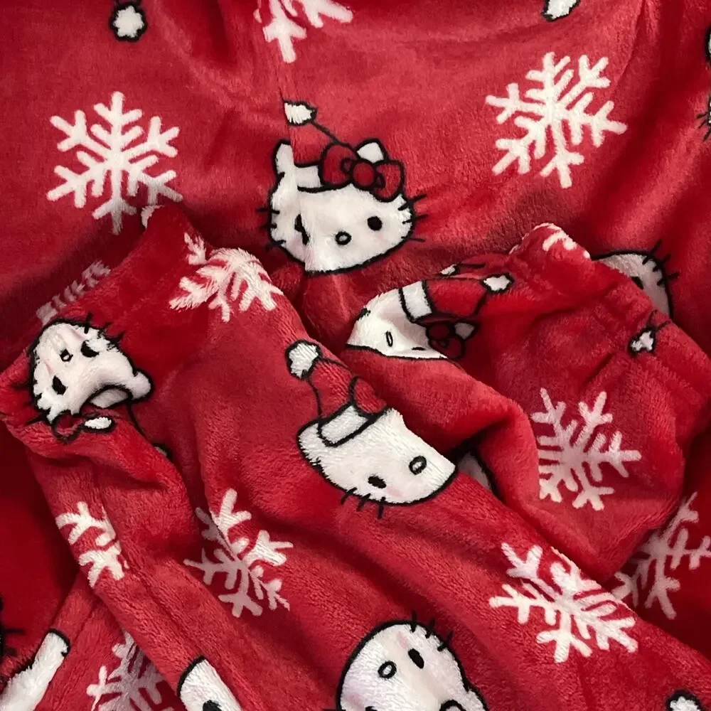 Hello Kitty Christmas Pajamas Hooded One Piece Red Jumpsuit Small S 2023 Sanrio